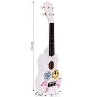 EcoToys MF019G Dětská dřevěná kytara se 4 nylonovými strunami a trsátkem, bílá