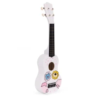 EcoToys MF019G Dětská dřevěná kytara se 4 nylonovými strunami a trsátkem, bílá