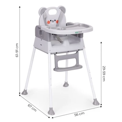 EcoToys HC523-GY Dětská jídelní židlička 3 v 1, šedá