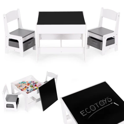 EcoToys ZKC-1A Detský nábytkový set, stôl + 2 stoličky s úložnými boxmi a obojstrannou doskou
