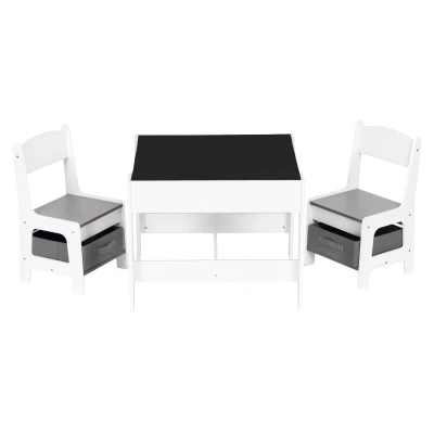 EcoToys ZKC-1A Detský nábytkový set, stôl + 2 stoličky s úložnými boxmi a obojstrannou doskou