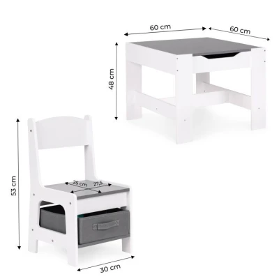 EcoToys ZKC-1A Detský nábytkový set, stôl + 2 stoličky s úložnými boxmi a obojstrannou doskou