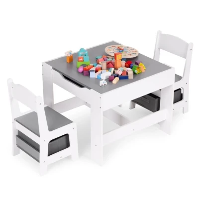 EcoToys ZKC-1A Detský nábytkový set, stôl + 2 stoličky s úložnými boxmi a obojstrannou doskou
