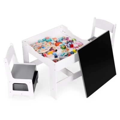 EcoToys ZKC-1A Detský nábytkový set, stôl + 2 stoličky s úložnými boxmi a obojstrannou doskou