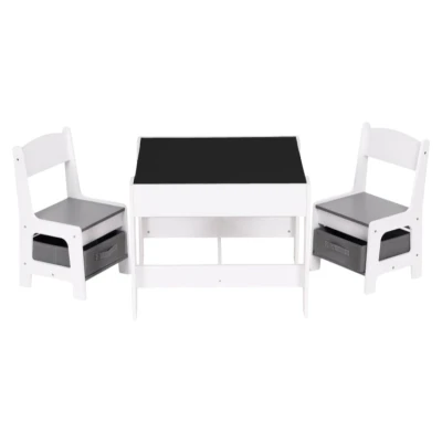 EcoToys ZKC-1A Detský nábytkový set, stôl + 2 stoličky s úložnými boxmi a obojstrannou doskou