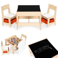 EcoToys ZKC-1C Detský nábytkový set, stôl + 2 stoličky s úložnými boxmi a tabuľou