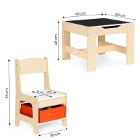 EcoToys ZKC-1C Detský nábytkový set, stôl + 2 stoličky s úložnými boxmi a tabuľou
