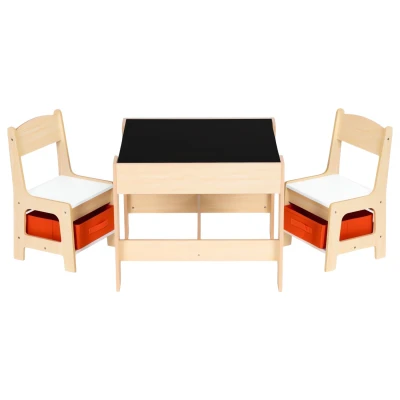 EcoToys ZKC-1C Detský nábytkový set, stôl + 2 stoličky s úložnými boxmi a tabuľou