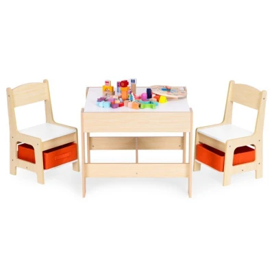 EcoToys ZKC-1C Detský nábytkový set, stôl + 2 stoličky s úložnými boxmi a tabuľou