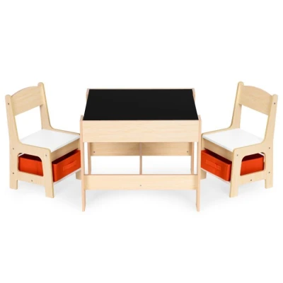 EcoToys ZKC-1C Detský nábytkový set, stôl + 2 stoličky s úložnými boxmi a tabuľou