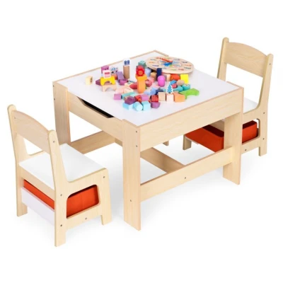 EcoToys ZKC-1C Detský nábytkový set, stôl + 2 stoličky s úložnými boxmi a tabuľou