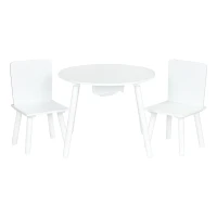 EcoToys WH135 Dětská sada nábytku, kulatý stolek + 2 židle, otvor na hračky, bílá