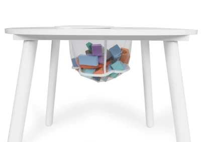 EcoToys WH135 Dětská sada nábytku, kulatý stolek + 2 židle, otvor na hračky, bílá