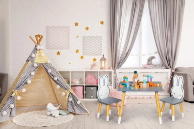 EcoToys WH141 Dětská sada nábytku, stůl + 2 židle, zajíček