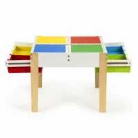 EcoToys XKF002 Detský nábytok, stôl + 2 stoličky, s doskou na hranie s stavebnicou