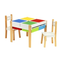 EcoToys XKF002 Detský nábytok, stôl + 2 stoličky, s doskou na hranie s stavebnicou