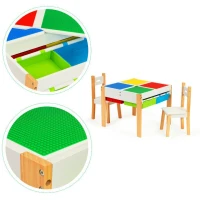 EcoToys XKF002 Detský nábytok, stôl + 2 stoličky, s doskou na hranie s stavebnicou