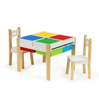 EcoToys XKF002 Detský nábytok, stôl + 2 stoličky, s doskou na hranie s stavebnicou