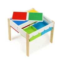 EcoToys XKF002 Detský nábytok, stôl + 2 stoličky, s doskou na hranie s stavebnicou