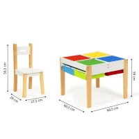 EcoToys XKF002 Detský nábytok, stôl + 2 stoličky, s doskou na hranie s stavebnicou