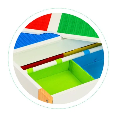 EcoToys XKF002 Detský nábytok, stôl + 2 stoličky, s doskou na hranie s stavebnicou