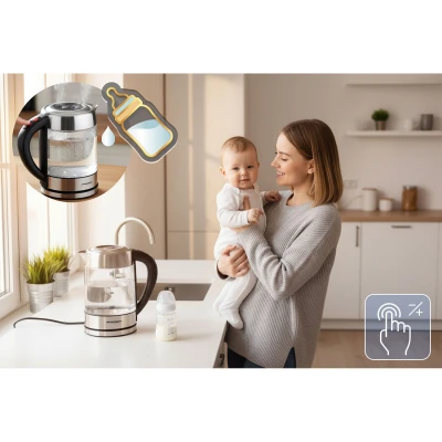 Berdsen BD-714 Sklenená rýchlovarná kanvica s reguláciou teploty, 1,7 l, 2200 W