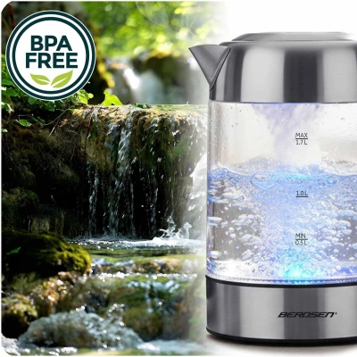 Berdsen BD-714 Sklenená rýchlovarná kanvica s reguláciou teploty, 1,7 l, 2200 W