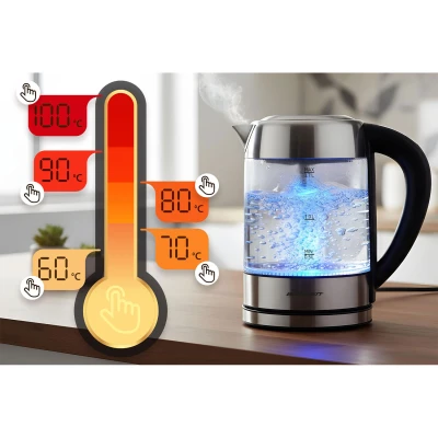 Berdsen BD-714 Sklenená rýchlovarná kanvica s reguláciou teploty, 1,7 l, 2200 W