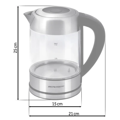 Berdsen BD-714 Sklenená rýchlovarná kanvica s reguláciou teploty, 1,7 l, 2200 W