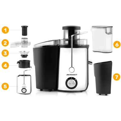 Odšťavovač Berdsen BD-750 1000 W, 85 dB, 1,4 l + 0,5 l, čierny a strieborný