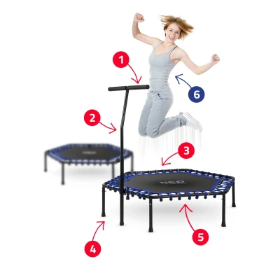 Neo-Sport 1102 Trampolína fitness s madlem 127 cm - šestiúhelníková modrá