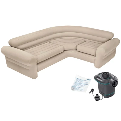 Intex 68575-66640 Nafukovací rohová pohovka s pumpou 257 × 203 × 76 cm