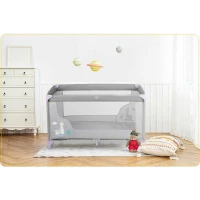 Ricokids RK-240 Cestovní postýlka + matrace a taška, 125 × 65 × 78 cm, šedo-levandulová