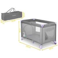 Ricokids RK-240 Cestovní postýlka + matrace a taška, 125 × 65 × 78 cm, šedo-levandulová