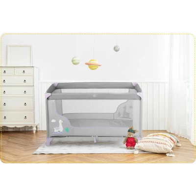 Ricokids RK-240 Cestovní postýlka + matrace a taška, 125 × 65 × 78 cm, šedo-levandulová