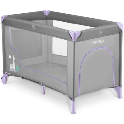 Ricokids RK-240 Cestovní postýlka + matrace a taška, 125 × 65 × 78 cm, šedo-levandulová