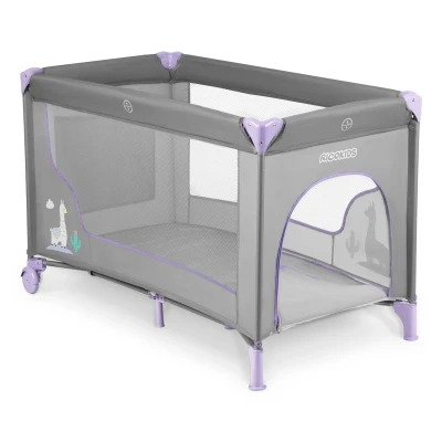 Ricokids RK-240 Cestovní postýlka + matrace a taška, 125 × 65 × 78 cm, šedo-levandulová