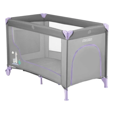 Ricokids RK-240 Cestovní postýlka + matrace a taška, 125 × 65 × 78 cm, šedo-levandulová