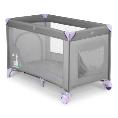 Ricokids RK-240 Cestovní postýlka + matrace a taška, 125 × 65 × 78 cm, šedo-levandulová