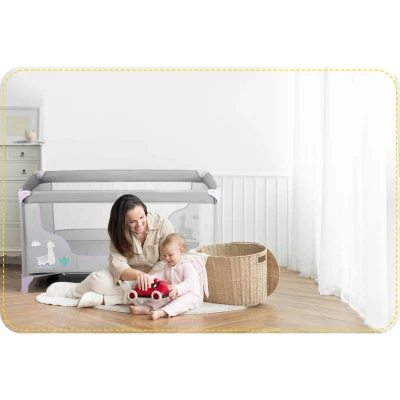 Ricokids RK-240 Cestovní postýlka + matrace a taška, 125 × 65 × 78 cm, šedo-levandulová