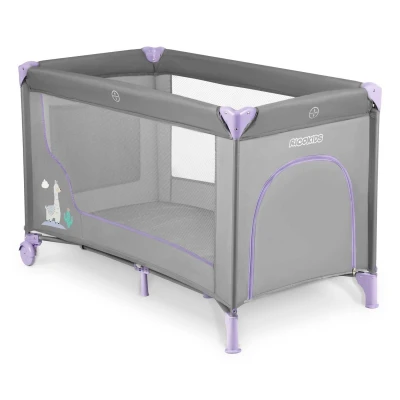 Ricokids RK-240 Cestovní postýlka + matrace a taška, 125 × 65 × 78 cm, šedo-levandulová