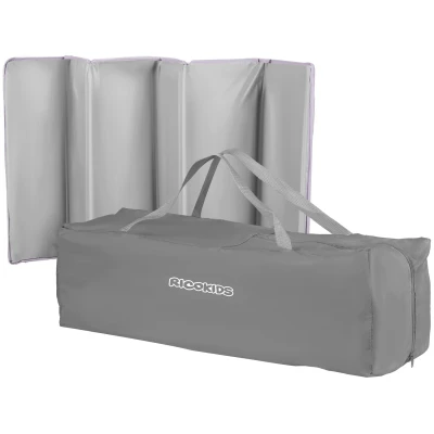Ricokids RK-240 Cestovní postýlka + matrace a taška, 125 × 65 × 78 cm, šedo-levandulová