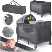 Ricokids RK-242 Cestovná detská postieľka + matrac + taška 125 × 65 × 78 cm, antracitová