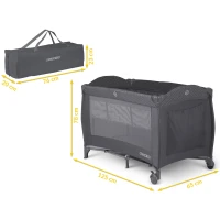 Ricokids RK-242 Cestovná detská postieľka + matrac + taška 125 × 65 × 78 cm, antracitová
