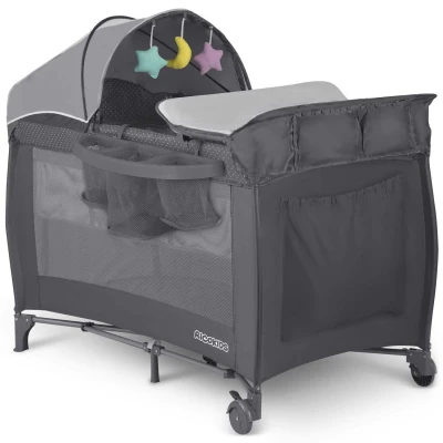 Ricokids RK-242 Cestovná detská postieľka + matrac + taška 125 × 65 × 78 cm, antracitová