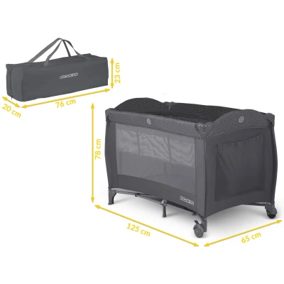 Ricokids RK-242 Cestovná detská postieľka + matrac + taška 125 × 65 × 78 cm, antracitová