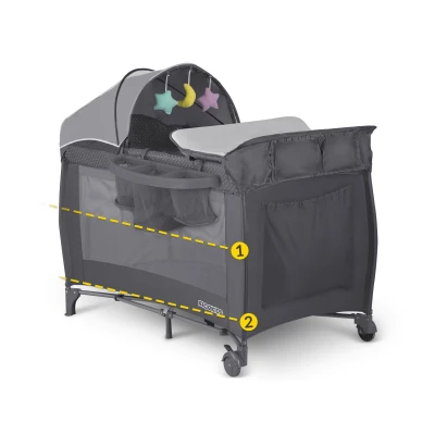 Ricokids RK-242 Cestovná detská postieľka + matrac + taška 125 × 65 × 78 cm, antracitová
