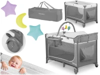 Ricokids RK-241 Cestovná detská postieľka + matrac + taška 125×65×78 cm, sivá