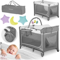 Ricokids RK-241 Cestovná detská postieľka + matrac + taška 125×65×78 cm, sivá