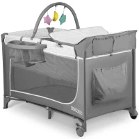 Ricokids RK-241 Cestovná detská postieľka + matrac + taška 125×65×78 cm, sivá
